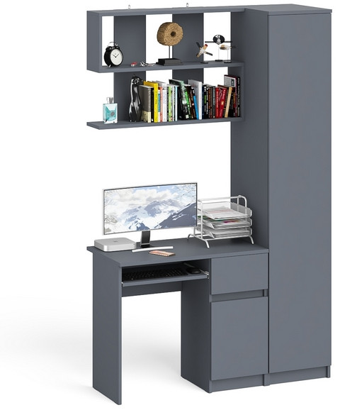 Мори Стол компьютерный МС-1 правый + Пенал МШ400.1 + Полка 900, цвет графит, ШхГхВ 130,4х50,4х209,6 см., НЕ универсальная сборка