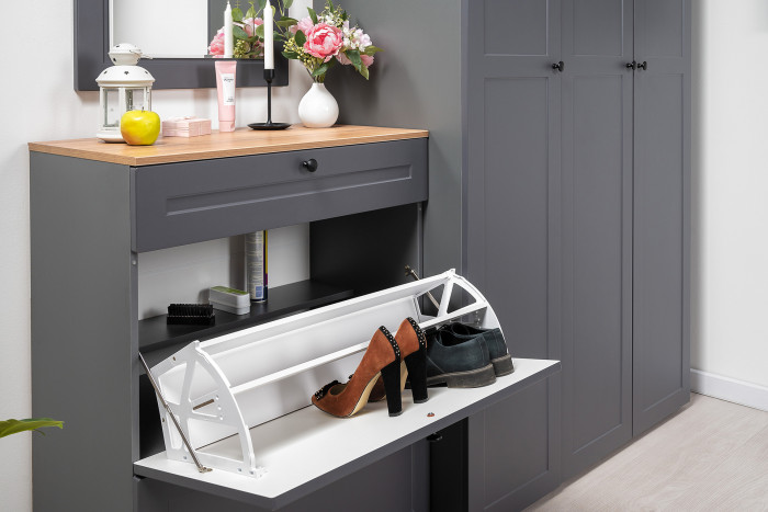 Остин Прихожая 05, цвет серый графит/дуб крафт золотой, ШхГхВ 160х54,3х229,6 см., универсальная сборка