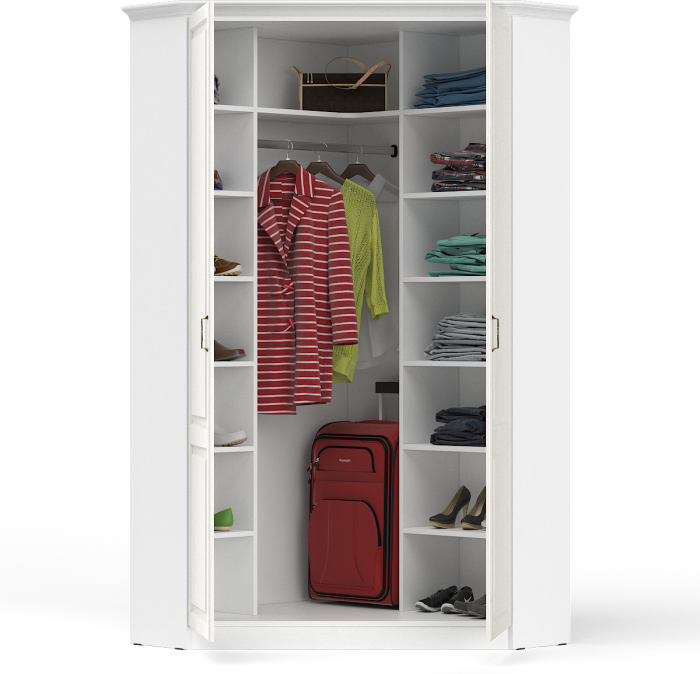 Ливерпуль Шкаф для одежды 13.124 с карнизом, цвет ясень ваниль/белый, ШхГхВ 109,9х109,9х223,5 см., боковина 300 мм., карниз в комплекте (угловой шкаф)