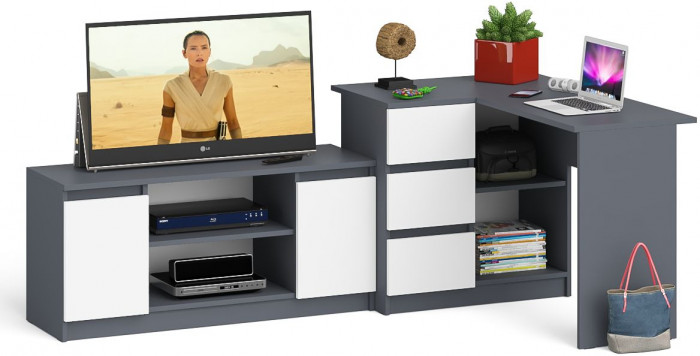 Мори Стол компьютерный МС-16 левый + Тумба МТВ1200.1, цвет графит/белый, ШхГхВ 244,8х84,9х76,6 см., выдвижные ящики слева, НЕ универсальная сборка