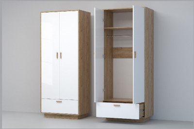 Эго Шкаф ШК-1 ПД (Глянец Белый/Дуб Крафт Золотой)