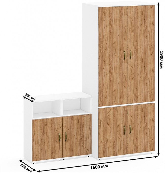 Лидер-8 Шкаф МД 19Б + Тумба МД 3.19 + Тумба МД 3.19, белый шагрень/крафт золото