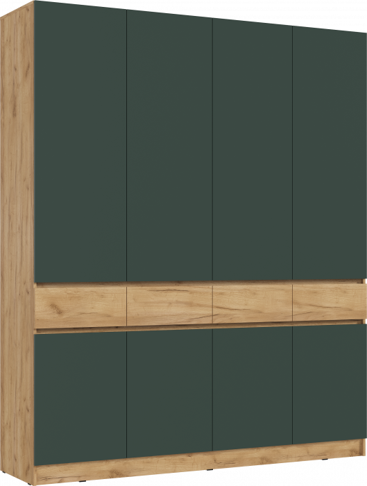 Шкаф 4-х створчатый, Дуб крафт/Изумрудный