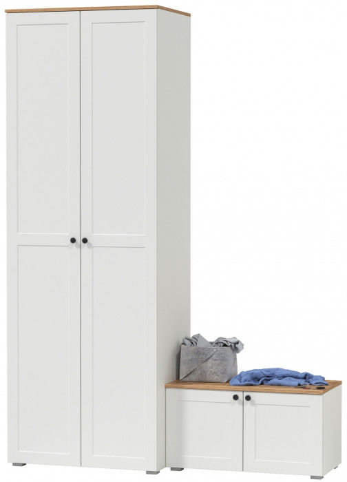 Остин Прихожая 06, цвет белый шагрень/дуб крафт золотой, ШхГхВ 160х54,3х229,6 см., универсальная сборка