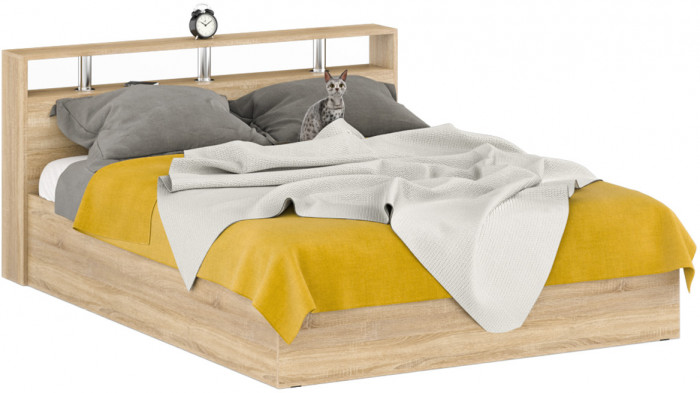 Камелия спальня № 2 Кровать 1600 + Две тумбы + Стол косметич. + Зеркало + Шкаф 4-х, цвет дуб сонома, сп.м. 1600х2000 мм., б/м, осн. есть