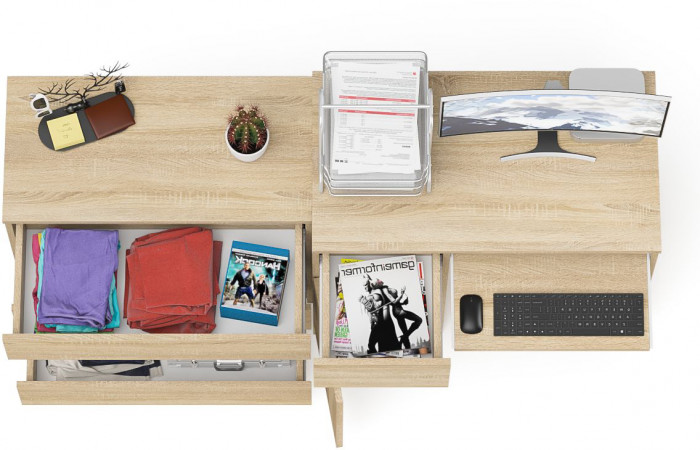 Мори Стол компьютерный МС-1 левый + Комод МК800.1, цвет дуб сонома, ШхГхВ 170,4х50х76,6 см., выдвижной ящик слева, НЕ универсальная сборка