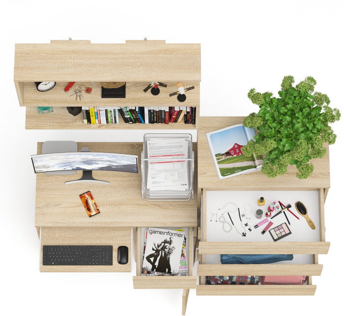 Мори Стол компьютерный МС-1 правый + Комод МК700.5 + Полка 900, цвет дуб сонома, ШхГхВ 160,4х50х209,6 см., НЕ универсальная сборка