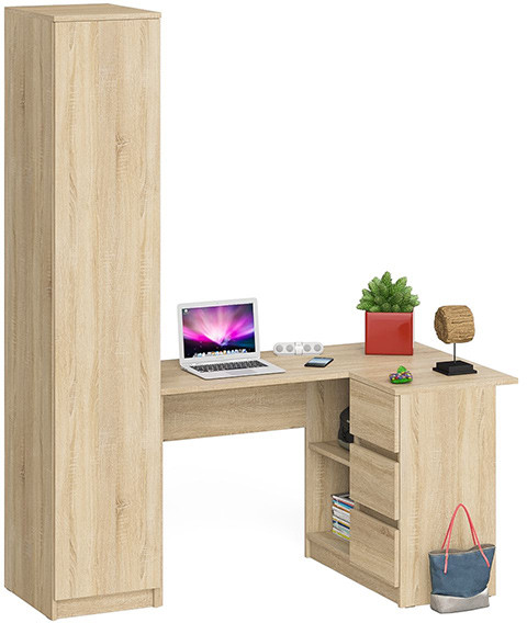 Мори Стол компьютерный МС-16 правый + Пенал МШ400.1, цвет дуб сонома, ШхГхВ 164,8х84,9х209,6 см., выдвижные ящики справа, НЕ универсальная сборка