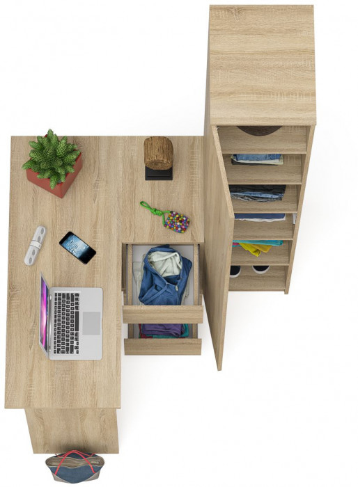 Мори Стол компьютерный МС-16 правый + Пенал МШ400.1, цвет дуб сонома, ШхГхВ 164,8х84,9х209,6 см., выдвижные ящики справа, НЕ универсальная сборка