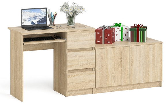 Мори Стол компьютерный МС-6 правый + Тумба МА900.1, цвет дуб сонома, ШхГхВ 180,4х50,4х76,6 см., выдвижные ящики справа, НЕ универсальная сборка