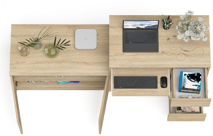 Мори Стол компьютерный МС-6 правый + Тумба МА900.1, цвет дуб сонома, ШхГхВ 180,4х50,4х76,6 см., выдвижные ящики справа, НЕ универсальная сборка