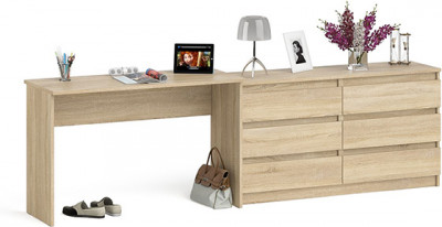 Мори Стол письменный МСП1200.1 + Комод МК1380.6, цвет дуб сонома, ШхГхВ 258,4х50х76,6 см., универсальная сборка
