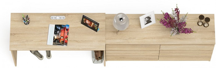 Мори Стол письменный МСП1200.1 + Комод МК1380.6, цвет дуб сонома, ШхГхВ 258,4х50х76,6 см., универсальная сборка