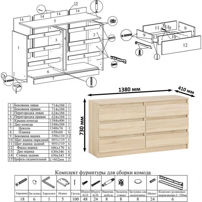 Мори Стол письменный МСП1200.1 + Комод МК1380.6, цвет дуб сонома, ШхГхВ 258,4х50х76,6 см., универсальная сборка