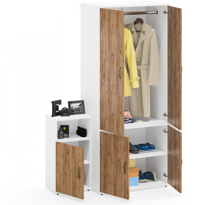 Лидер-8 Шкаф МД 19Б + Тумба МД 3.19, белый шагрень/крафт золото