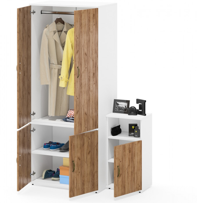 Лидер-8 Шкаф МД 19Б + Тумба МД 3.19, белый шагрень/крафт золото