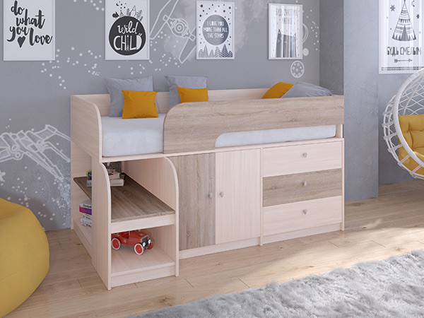 Кровать чердак Астра 9 V1 Дуб молочный/Сонома