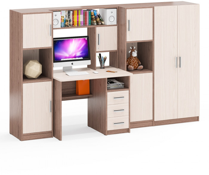 С-МД-СК9 Компоновка № 03, цвет ясень шимо светлый/ясень шимо тёмный, ШхГхВ 258х70х160 см., НЕ универсальная сборка