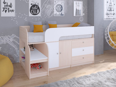 Кровать чердак Астра 9 V1 Дуб молочный/Белый