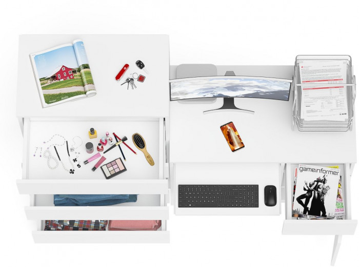 Мори Стол компьютерный МС-1 правый + Комод МК700.5, цвет белый, ШхГхВ 160,4х50х114 см., выдвижной ящик справа, НЕ универсальная сборка