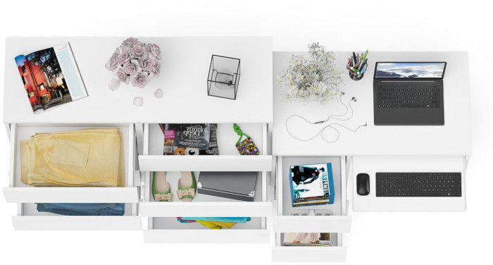 Мори Стол компьютерный МС-6 левый + Комод МК1200.8, цвет белый, ШхГхВ 210,4х50х94 см., выдвижные ящики слева, НЕ универсальная сборка