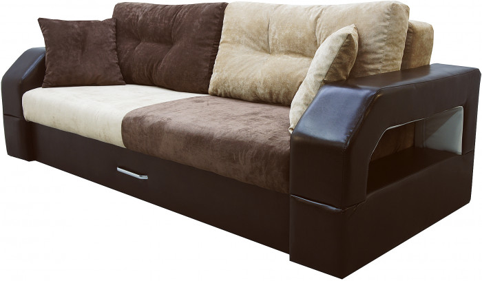 Диван-еврокнижка Манчестер, пружинный блок, 150х195, велюр/экокожа бежево-коричневый