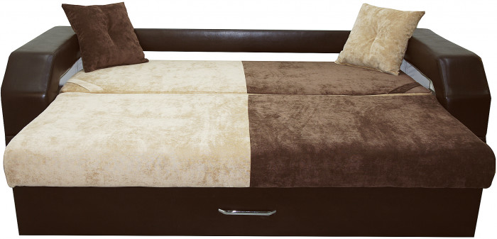 Диван-еврокнижка Манчестер, пружинный блок, 150х195, велюр/экокожа бежево-коричневый