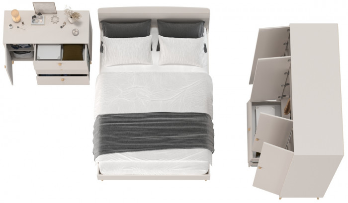 Афина Спальня 11-1400, цвет кашемир серый, сп.м. 1400х2000 мм., б/м, основание есть - фанера