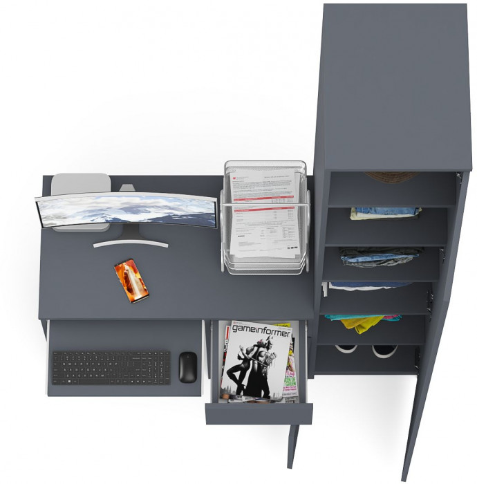 Мори Стол компьютерный МС-1 правый + Пенал МШ400.1, цвет графит, ШхГхВ 130,4х50,4х209,6 см., выдвижной ящик справа, НЕ универсальная сборка