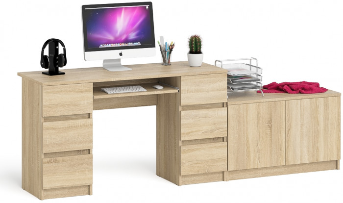 Мори Стол компьютерный МС-2 + Тумба МА900.1, цвет дуб сонома, ШхГхВ 225,8х50,4х76,6 см., универсальная сборка