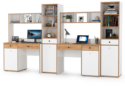 Вуди Компоновка № 17, цвет белый премиум/дуб крафт золотой, ШхГхВ 310х52,7х180,3 см., универсальная сборка