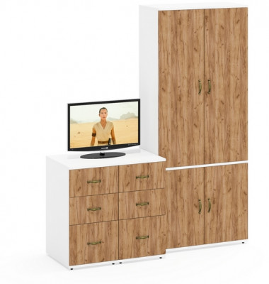 Лидер-8 Шкаф МД 20Б + Тумба МД 3.16 + Тумба МД 3.16, белый шагрень/крафт золото