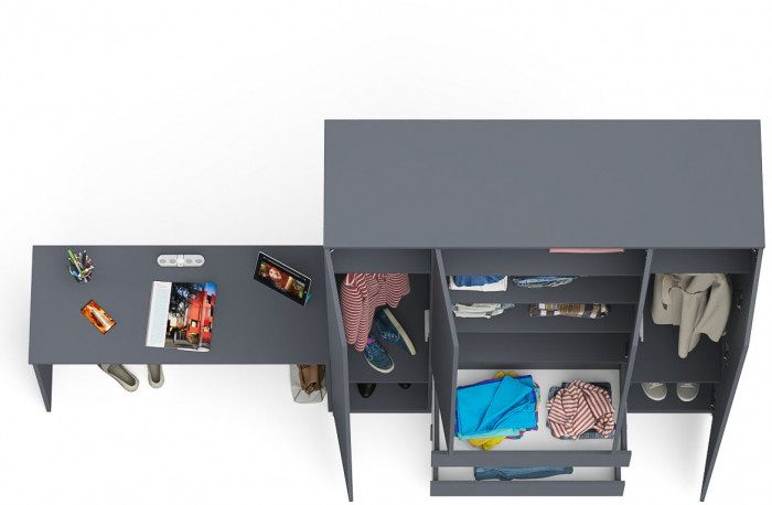 Мори Стол письменный МСП1200.1 + Шкаф МШ1600.1, цвет графит, ШхГхВ 280,8х50,4х209,6 см., универсальная сборка