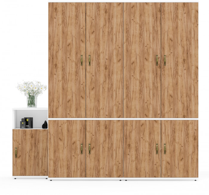 Лидер-8 Шкаф МД 19Б + Шкаф МД 19Б + Тумба МД 3.19, белый шагрень/крафт золото