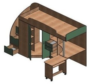 Детская кровать-чердак Теремок-1 Гранд, Дуб молочный / Салатовый