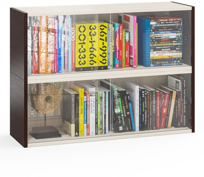 Две полки книжных С-МД-КН01, цвет венге/дуб, ШхГхВ размер каждой полки в отдельности: 83х25х30 см., стеклянные дверцы