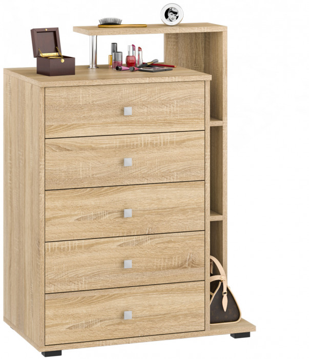 Камелия спальня № 10 Кровать с ящиками 1600 + Две тумбы + Стол косм. + Зеркало + Комод + Шкаф, цвет дуб сонома, 1600х2000 мм., б/м, осн. есть