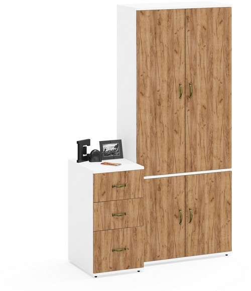 Лидер-8 Шкаф МД 20Б + Тумба МД 3.16, белый шагрень/крафт золото