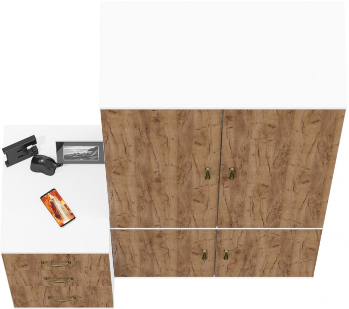 Лидер-8 Шкаф МД 20Б + Тумба МД 3.16, белый шагрень/крафт золото