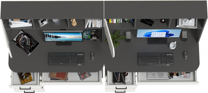 Два стола рабочих 6-0606граф/бел Сигма, цвет графит/белый, ШхГхВ 241х60,5х166 см., НЕ универсальная сборка