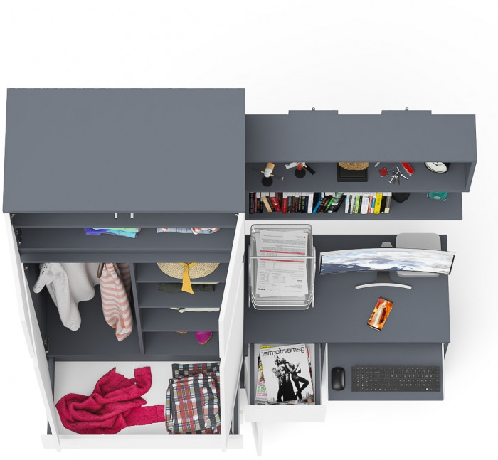 Мори Стол компьютерный МС-1 левый + Шкаф МШ900.1 + Антресоль МА900.1 + Полка 900, цвет графит/белый, ШхГхВ 180,4х50,4х234,2 см., НЕ ун. сб.