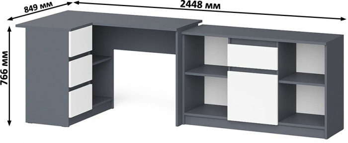 Мори Стол компьютерный МС-16 левый + Тумба МТВ1204.1, цвет графит/белый, ШхГхВ 244,8х84,9х76,6 см., выдвижные ящики слева, НЕ универсальная сборка