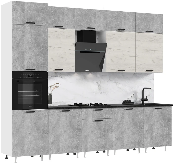 Кухня Рио NEW ЛДСП 3,0м/1080м (490), Компановка №3/1, Бетон светлый/Крафт белый