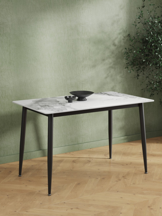 Обеденный стол Мебель--24 DT-27, цвет белый мрамор(глянцевая), ШхГхВ 120х70х75 см., столешница камень 10,5 мм., ножки металл, макс. нагрузка 80 кг.