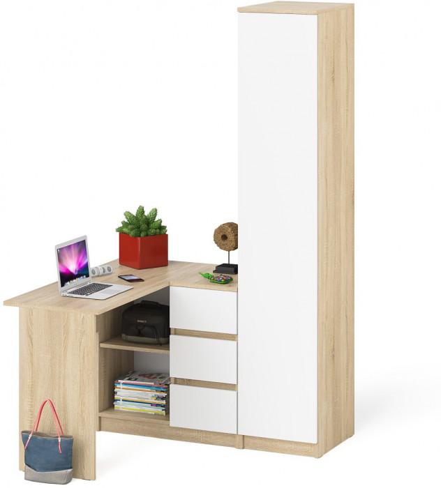 Мори Стол компьютерный МС-16 правый + Пенал МШ400.1, цвет дуб сонома/белый, ШхГхВ 164,8х84,9х209,6 см., выдвижные ящики справа, НЕ универс. сборка