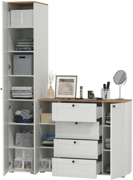 Остин Прихожая 09, цвет белый шагрень/дуб крафт золотой, ШхГхВ 160х54,3х229,6 см., универсальная сборка