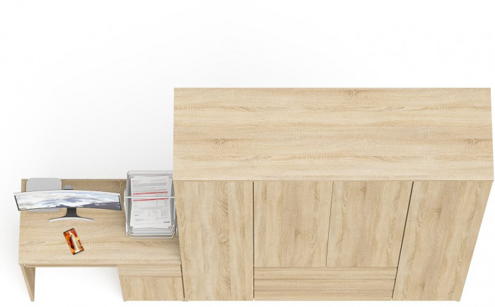 Мори Стол компьютерный МС-1 правый + Шкаф МШ1600.1, цвет дуб сонома, ШхГхВ 250,4х50,4х209,6 см., выдвижной ящик справа, НЕ универсальная сборка