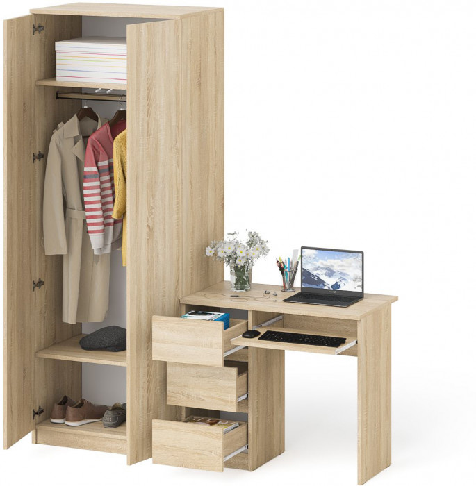 Мори Стол компьютерный МС-6 левый + Шкаф МШ800.1, цвет дуб сонома, ШхГхВ 170,4х50,4х209,6 см., выдвижные ящики слева, НЕ универсальная сборка