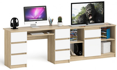 Мори Стол компьютерный МС-2 + Тумба МТВ1204.1, цвет дуб сонома/белый, ШхГхВ 255,8х50х76,6 см., универсальная сборка