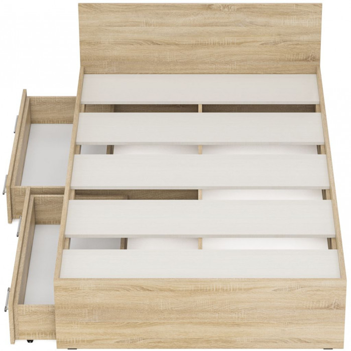 Стандарт Кровать с ящиками 1200, цвет дуб сонома, ШхГхВ 123,5х203,5х70 см., сп.м. 1200х2000 мм., без матраса, основание есть